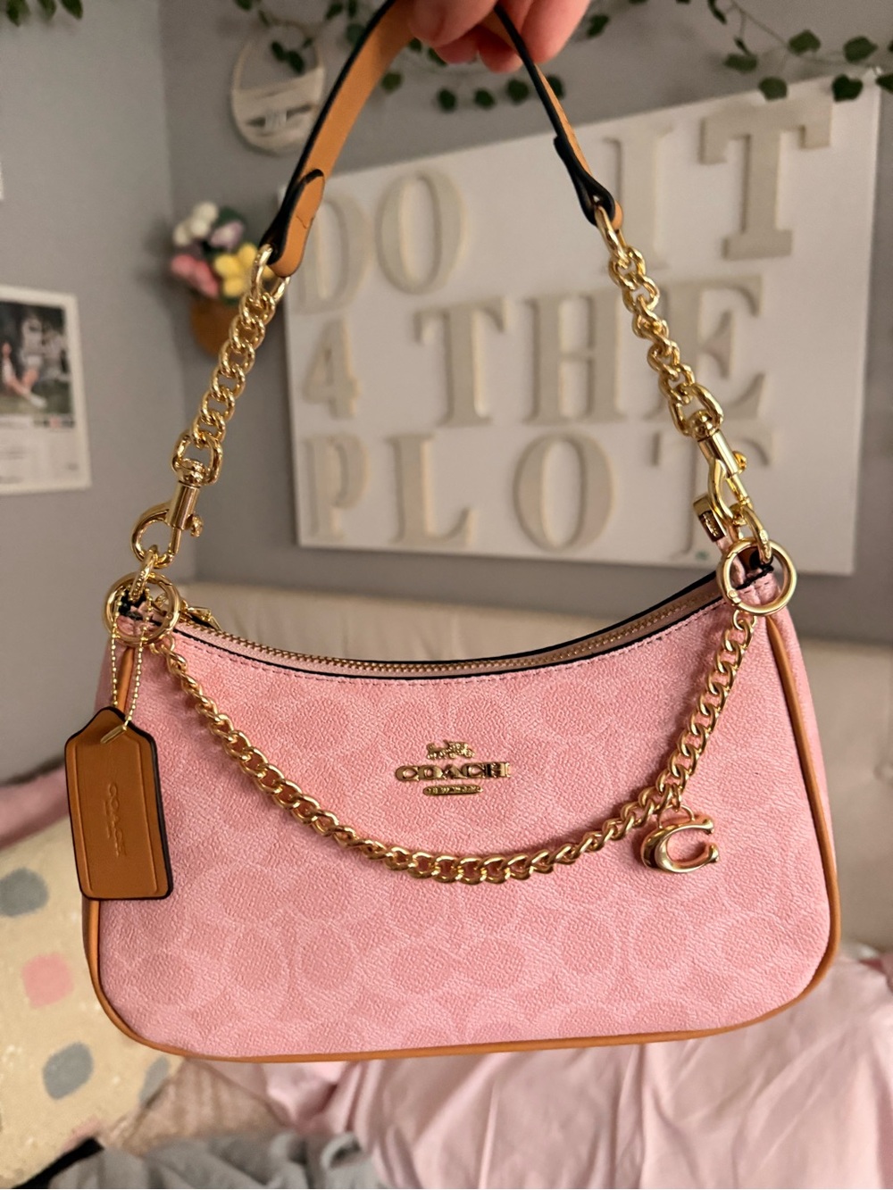 Coach Pink Teri Shoulder  Bag with Gold Chain